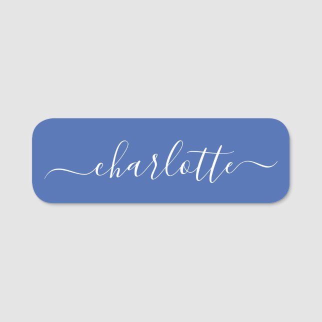 Porte-nom Élégant Script Nom moderne Personnalisé Bleu (Devant)