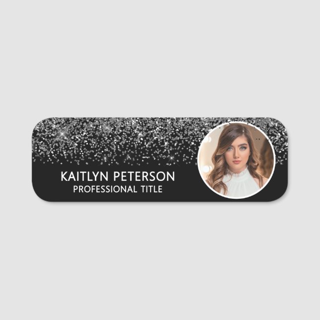 Porte-nom Elegant Silver Glitter Magnetic Employee Photo (Devant)
