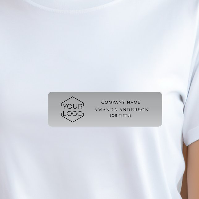 Porte-nom  Elegant Silver Gradient Logo Employee Plastic  (Créateur téléchargé)