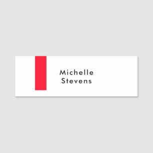 Porte-nom Élégant Simple Noir & Blanc Rouge Minimaliste