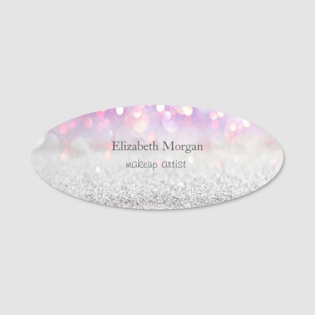 Porte-nom Élégant  Simple Pailleté Rose Argent Bokeh (Devant)