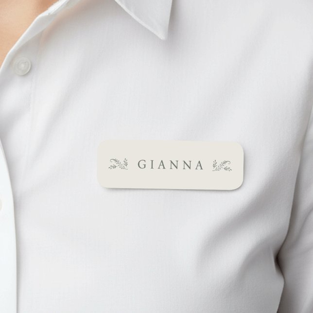 Porte-nom Élégant vert et crème Botanique (Créateur téléchargé)