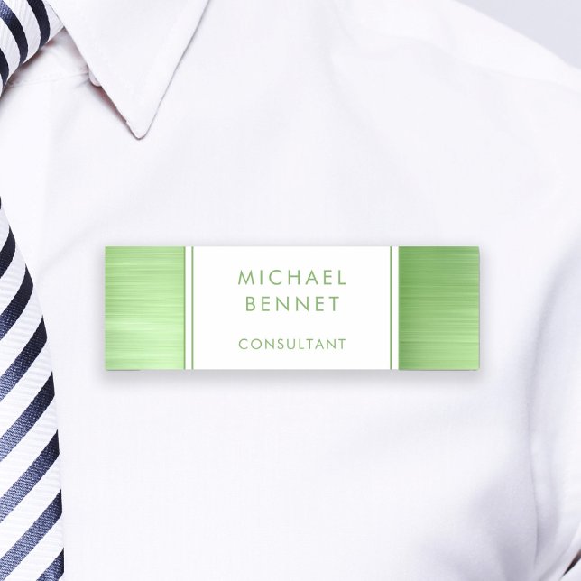 Porte-nom Élégant Vert Lime Métal Brossé Entreprise (Elegant Lime Green Brushed Metallic Business Name Tag)