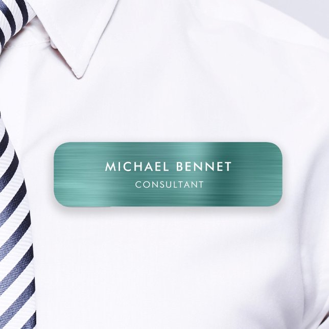 Porte-nom Élégant Vert Métallisé Professionnel Entreprise  (Elegant Green Metallic Professional Business Name Tag)