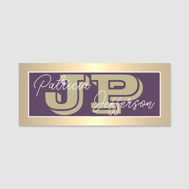 Porte-nom Élégant Violet Et Or De Luxe : Monogramme Moderne (Devant)