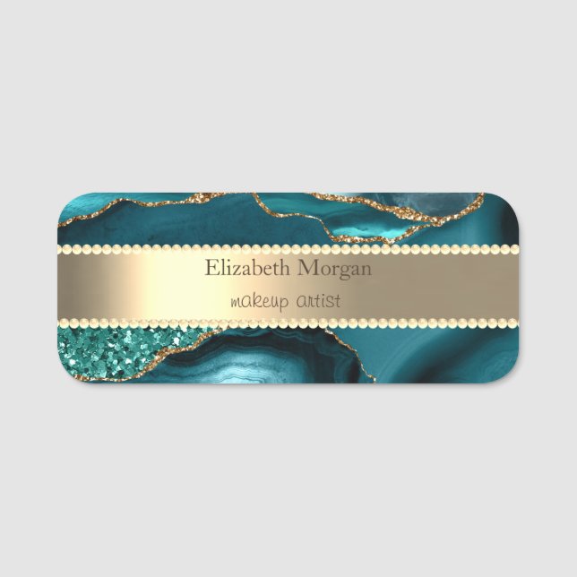 Porte-nom Elégante Bande d'or, perles de Parties scintillant (Devant)