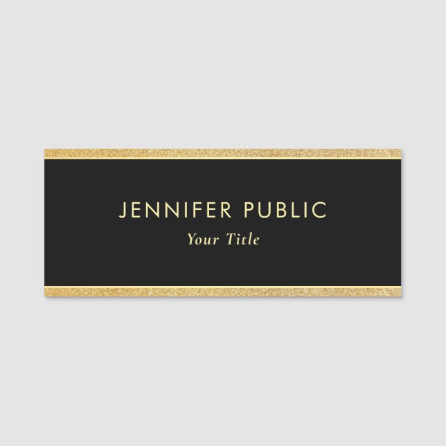 Porte-nom Élégante Parties scintillant Noir Et Or Rectangle  (Devant)