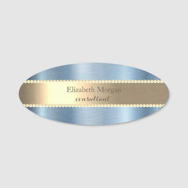 Porte-nom Elégante Perles d'or élégant Métal Bleu (Devant)