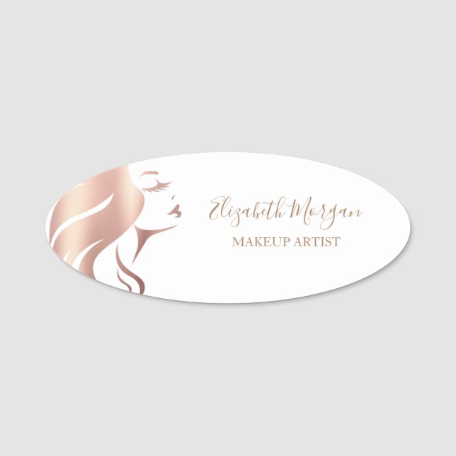 Porte-nom Elégante White Girl Face Silhouette, Artiste maqui (Devant)