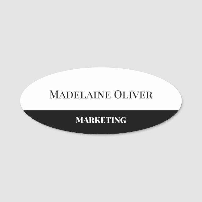 Porte-nom Employé blanc noir simple (Devant)