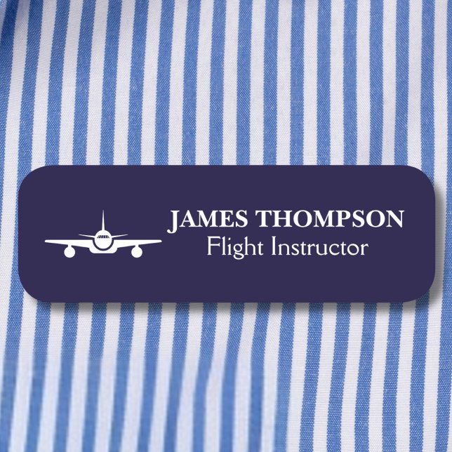Porte-nom Employé de l'aviation moderne bleu marine professi (Créateur téléchargé)
