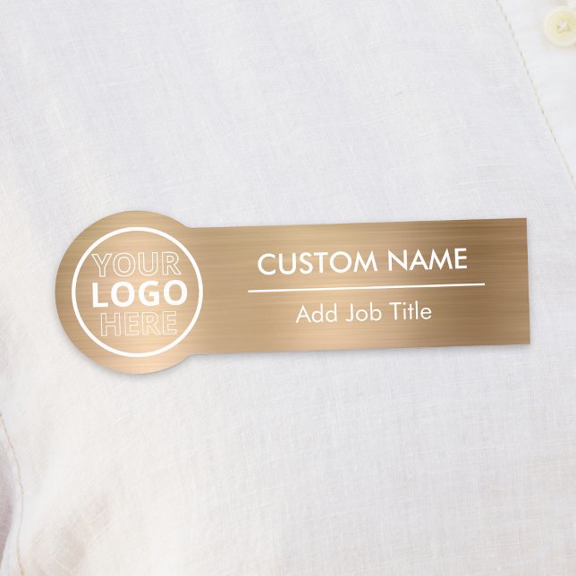Porte-nom Employé de vêtements en or métallique brossé arron (Rounded Brushed Metallic Gold Clothes Employee Name Tag
)