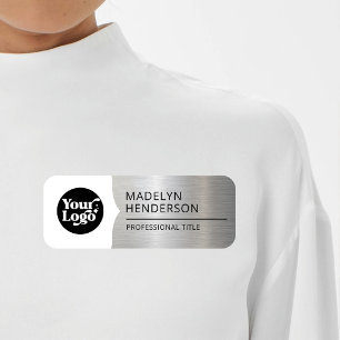 Porte-nom Employé Logo Métallisé Argent Magnétique
