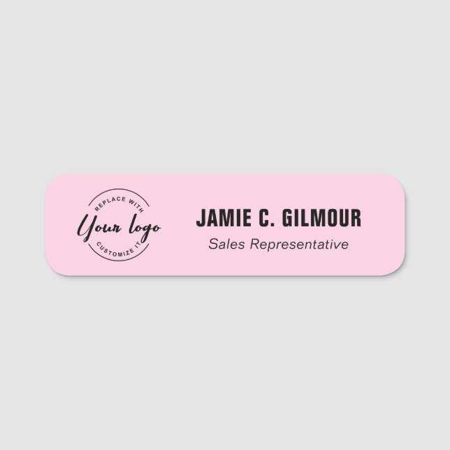 Porte-nom Employee Magnetic Custom Business logo pink (Devant)