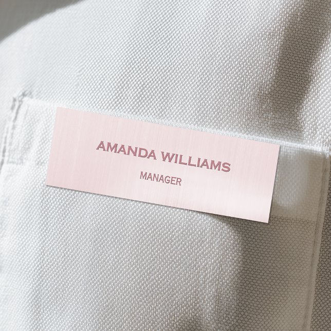 Porte-nom Employee Rose Gold Brushed Metal (A polished, professional, high end employee name tag with a subtle rose gold metallic background.)