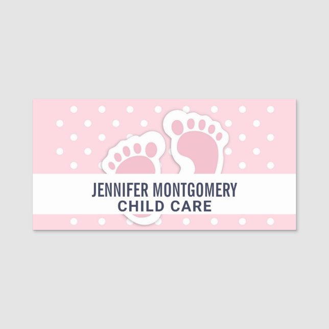 Porte-nom Empreintes de bébé fille rose mignonnes (Devant)
