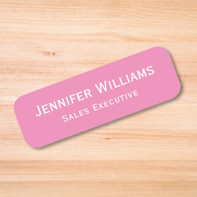 Porte-nom Entreprise Moderne Carte d'Identité Employé de Bur (Modern Business Corporate Office Employee ID Pink Name Tag)