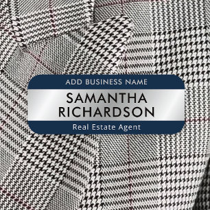 Porte-nom Entreprise moderne Simple Marine Blue & Silver Emp