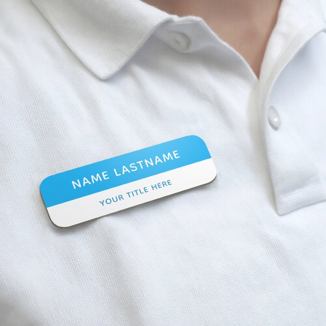 Porte-nom Épingle à titre simple moderne bleu ciel et blanc  (Créateur téléchargé)