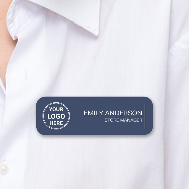 Porte-nom Épingle de sécurité magnétique personnalisée avec  (Custom Logo Employee Magnetic Safety Pin Navy Name Tag)