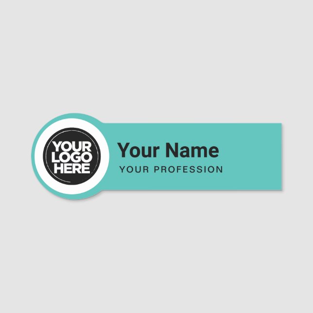 Porte-nom Épingle employé façonnée ronde Logo Turquoise (Devant)