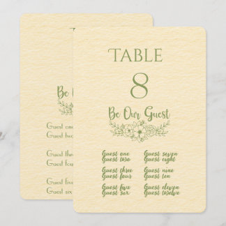 Porte-nom et numéro de table jaune beurre et vert