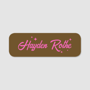 Porte-nom Étoiles de typographie rose Brown rétro