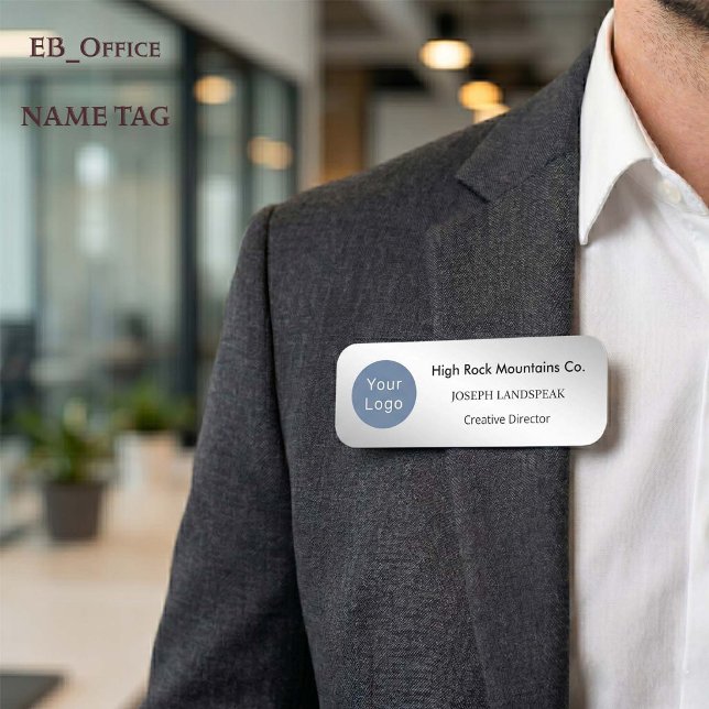 Porte-nom Executive Silver Métallisé & Logo personnalisé (Chic Silver Classic Name Tag.
Custom 3” x 1” rectangle with rounded corners for business logos.
)