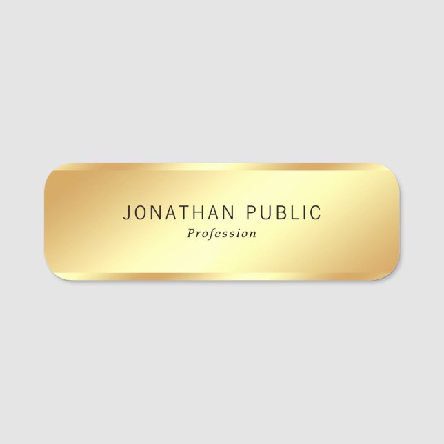 Porte-nom Faux Gold Elegant Moderne Simple Rectangle Modèle (Devant)