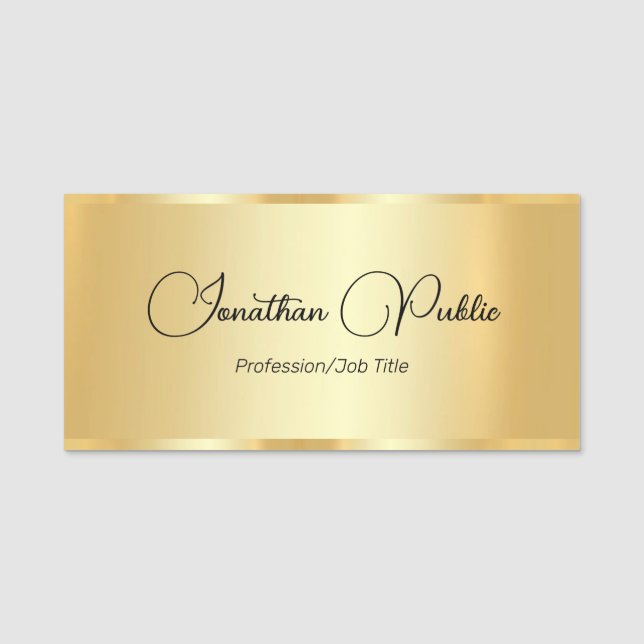 Porte-nom Faux Gold Script Modèle Nom Calligraphié Personnal (Devant)