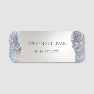 Porte-nom Faux iridescente argent feuille de parties scintil