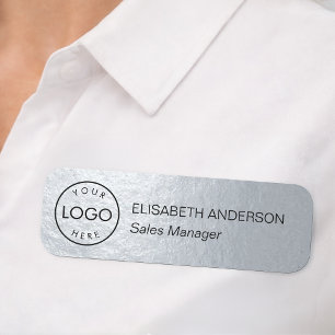 Porte-nom Faux métallisé gris élégant Logo d'entreprise Empl