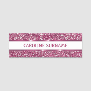 Porte-nom Faux Texture Rose Pailleté Avec Nom Personnalisé -