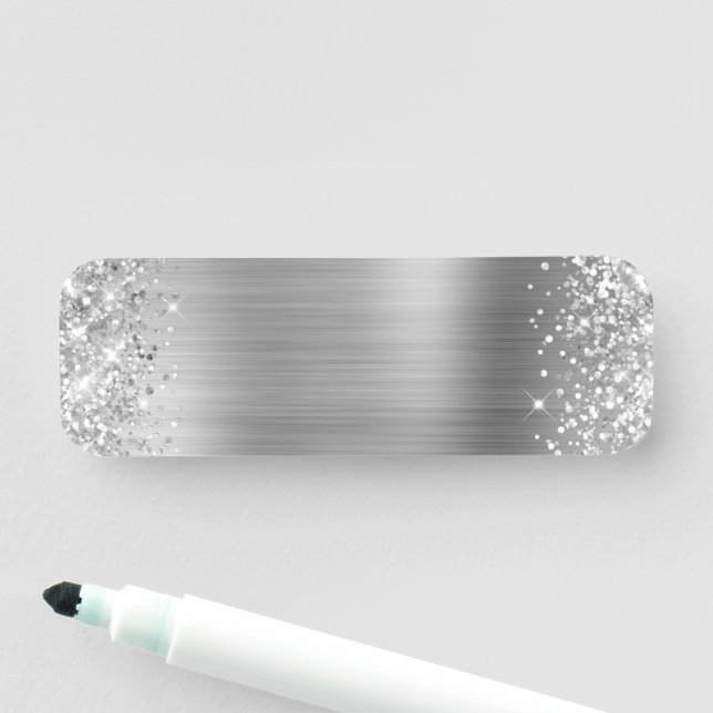 Porte-nom Feuille d'argent Brillante Vierge (En situation)