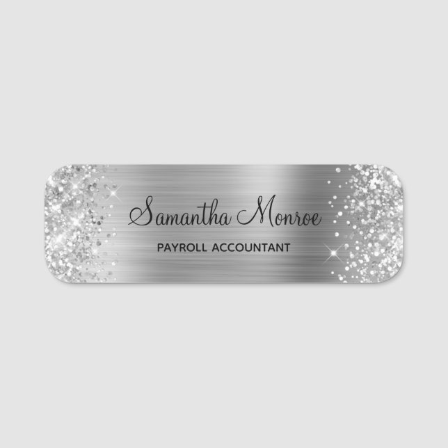 Porte-nom Feuille d'argent scintillante (Devant)