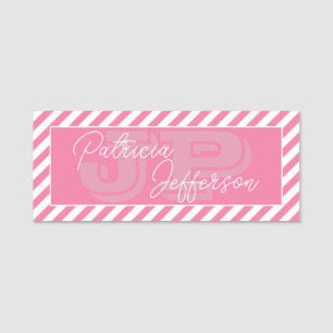 Porte-nom Flamant rose élégant rose blanc rayé Girly Monogra