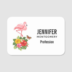 Porte-nom Flamant rose rose & Hibiscus Tropical Fancy