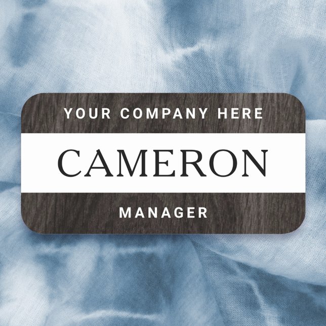 Porte-nom Fleur de bois foncé nom, titre et société blanc (Créateur téléchargé)