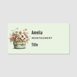 Porte-nom Fleurs dans un pot confortable shabby mignon