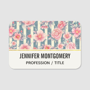 Porte-nom Fleurs d'aquarelle rose sur bandes