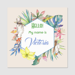 Porte-nom Fleurs d'aquarelle tropicale et oiseaux Grand Carr