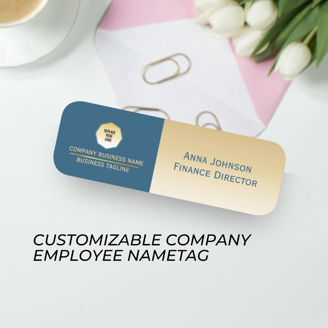 Porte-nom Gold & Blue, Personnalisé Société Magnétique (Créateur téléchargé)