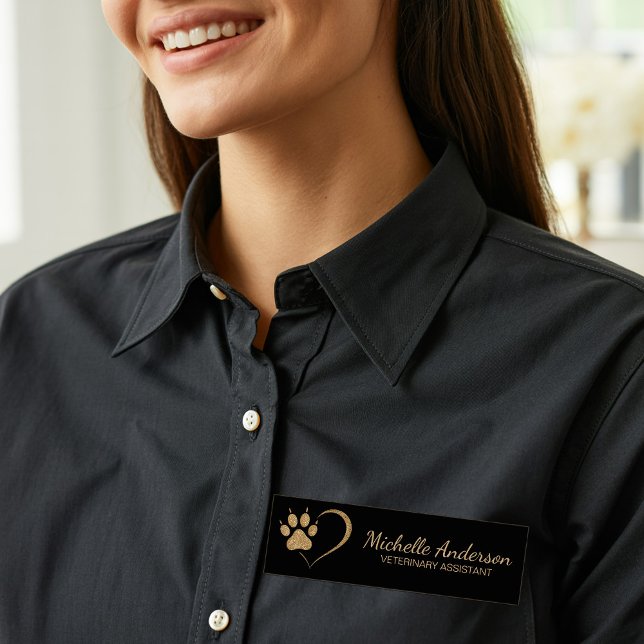 Porte-nom Gold glitter Paw Heart Veterinary Vet Business   (Créateur téléchargé)