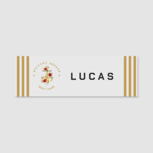 Porte-nom Gold Navy Ancre nautique club de yacht Rose rétro