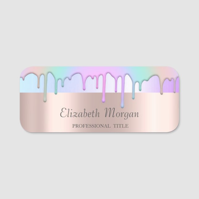 Porte-nom Gouttes de arc-en-ciel tendance, Or rose  (Devant)