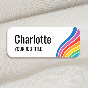 Porte-nom Grand texte Arc en arc-en-ciel ID personnel blanc