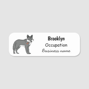 Porte-nom Gray wolf with pipe cartoon