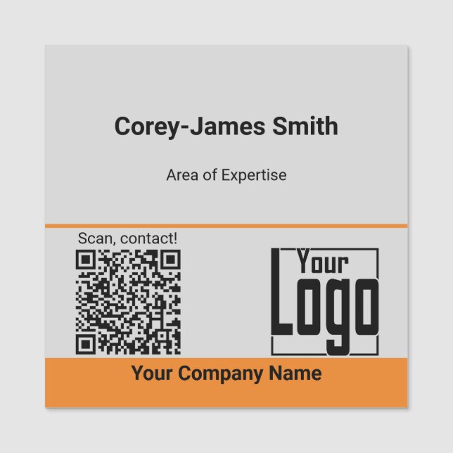 Porte-nom Grey Black Orange Code QR Logo Société Expertise (Devant)