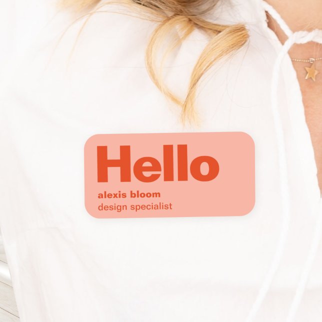 Porte-nom Hello Retro Moderne Rouge et rose élégant tendance (Créateur téléchargé)