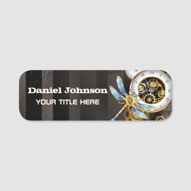 Porte-nom Horloge à vapeur avec libellule mécanique (Devant)